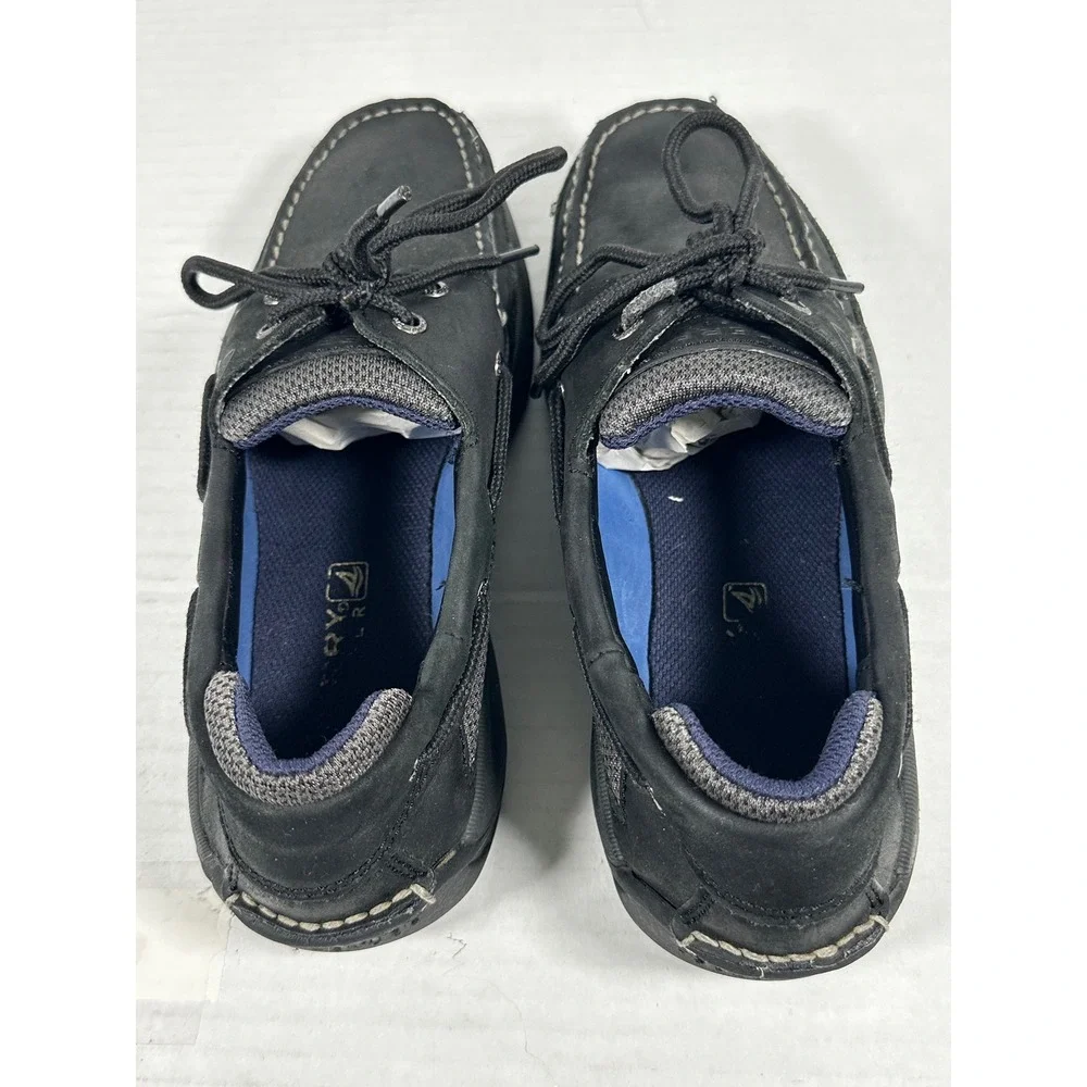 Sperry Top-Sider Mens Black Leather‎ Boat Shoes 0773507 Size 8M Mesh Panels